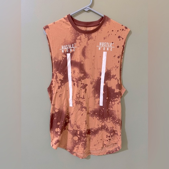 Carbon mens sleeveless tshirt, brownish red bleached pattern size Medium (M) - Picture 1 of 4